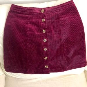 Plum Button-Down Corduroy Mini Skirt